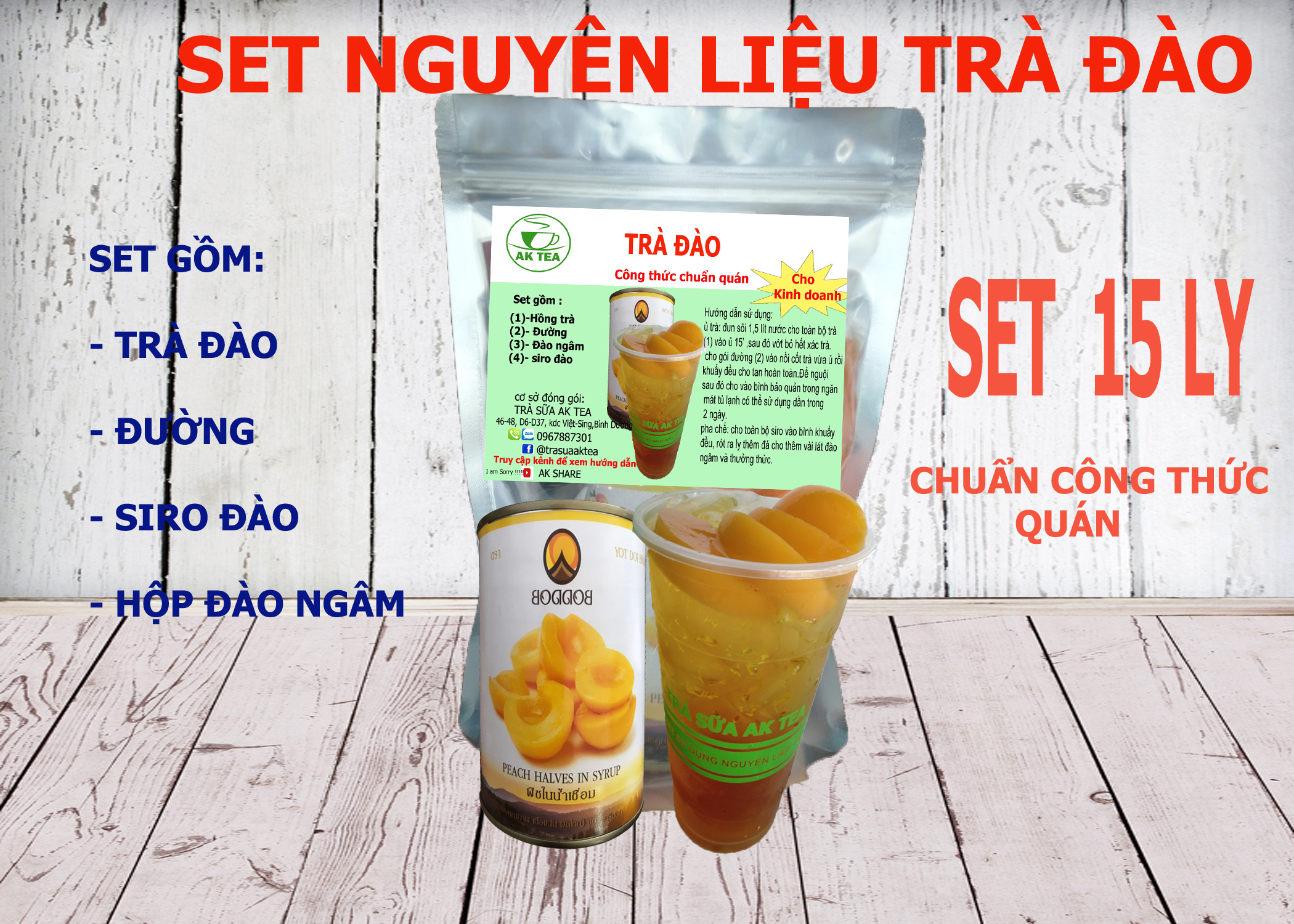 TRÀ ĐÀO SET NGUYÊN LIỆU 15 LY