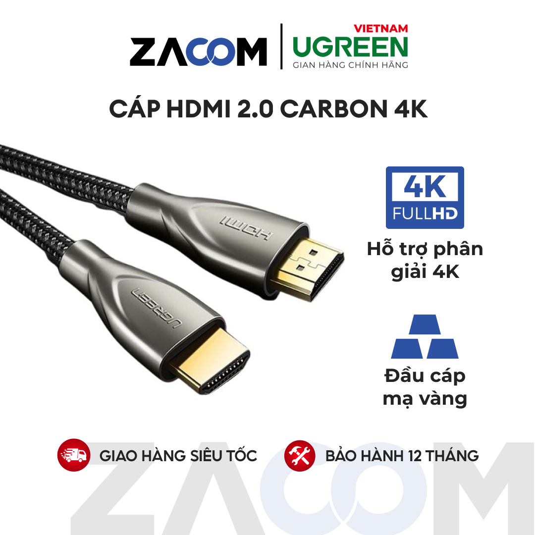 Cáp hdmi 2.0 carbon chuẩn 4k 60mhz dài 1.5m ugreen hd131 50107