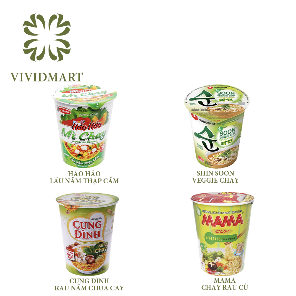 [Ly lẻ] Mì ly chay các loại: Hảo Handy, Cung Đình, Soon Veggie Ramyun Nongshim Hàn Quốc, Mì Mama Thái Lan chay