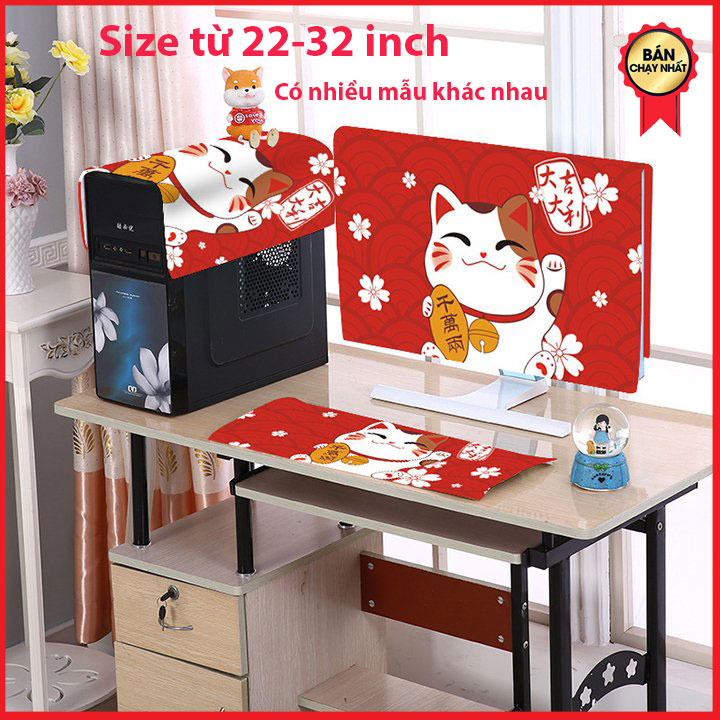 Bộ 3 khăn phủ máy tính để bàn, tấm che bụi màn hình bàn phím