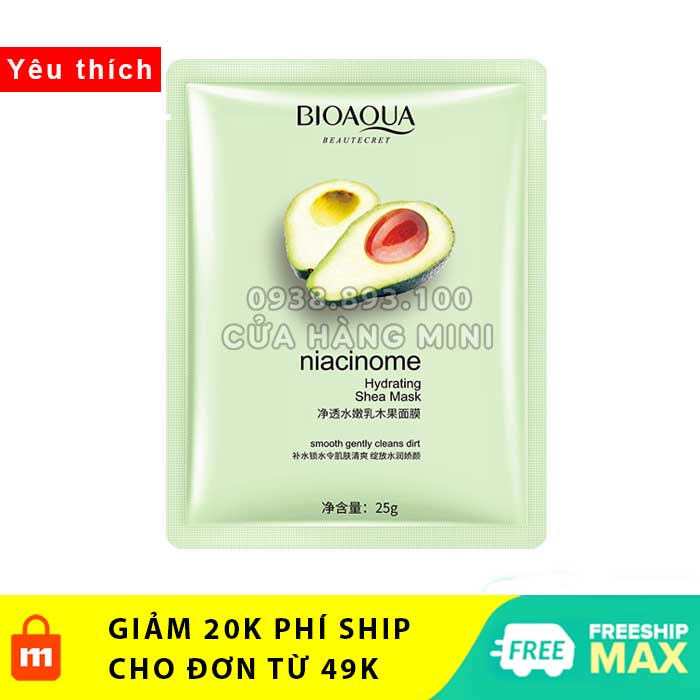 【SIÊU RẺ】 Lẻ Gói Mặt Nạ Quả Bơ Bioaqua Niacinome Hydrating Shea Mask