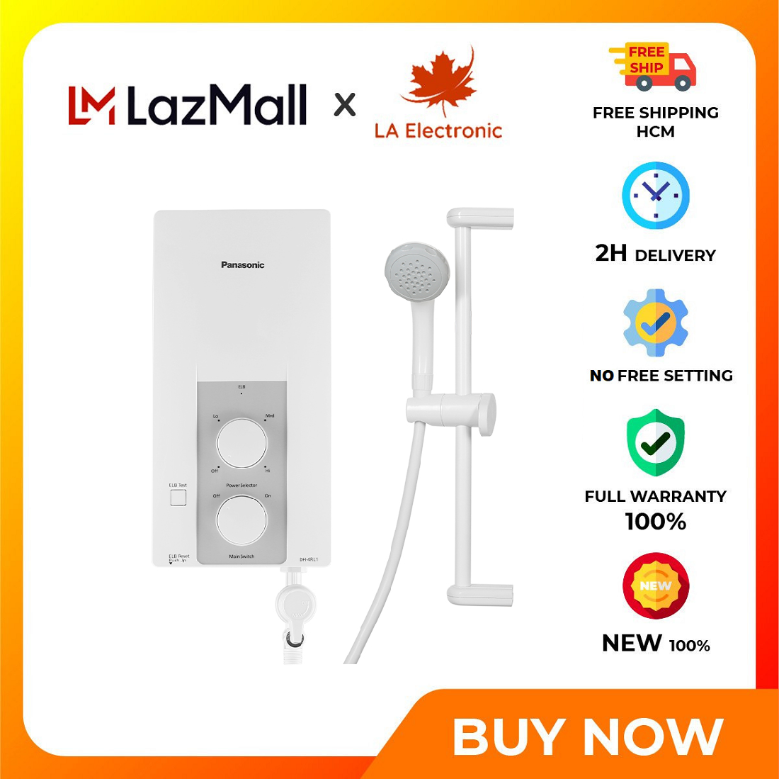 Máy nước nóng trực tiếp panasonic 4500w dh-4rl1vw - chỉ giao hàng hcm - cầu dao elcb, cảm biến lưu lượng nước, vỏ máy chống nước ip25, kiểm soát nhiệt độ