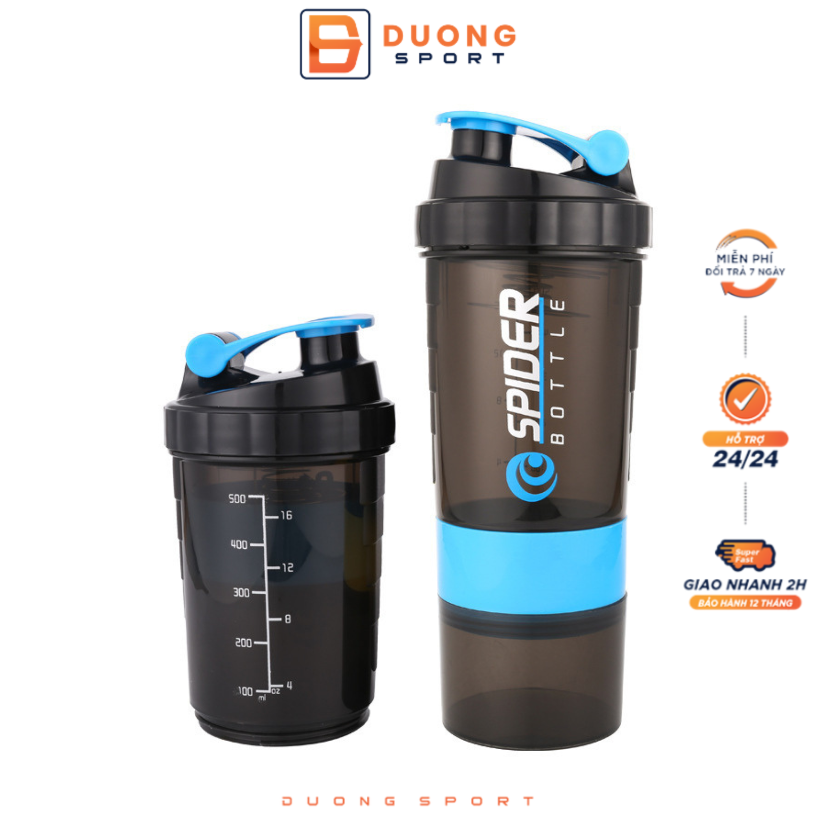 Bình Nước Lắc Shaker 3 Ngăn Du Lịch Tiện Dụng 500 ML, Phong Cách Thể Thao, Tập GYM