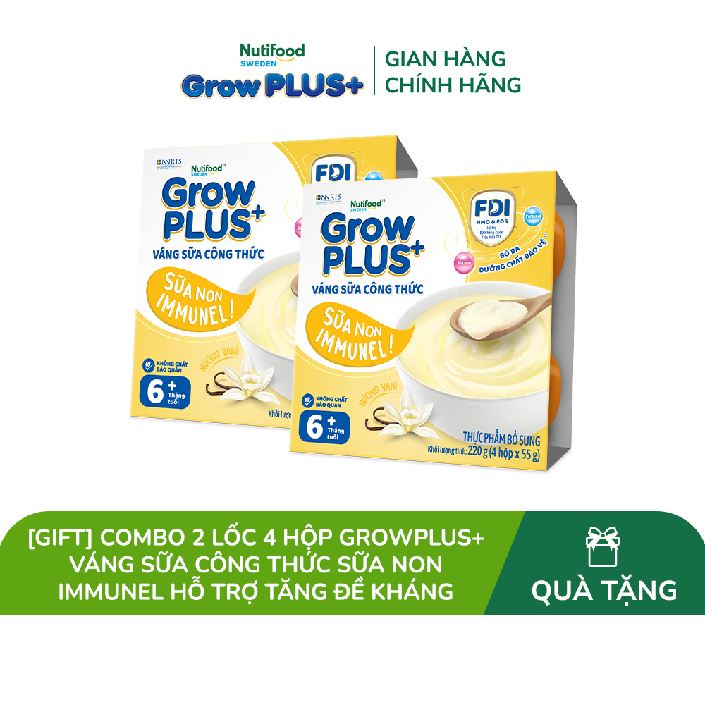 [Gift] Combo 2 Lốc 4 hộp GrowPLUS+ Váng sữa công thức Sữa non Immunel Hỗ trợ tăng đề kháng