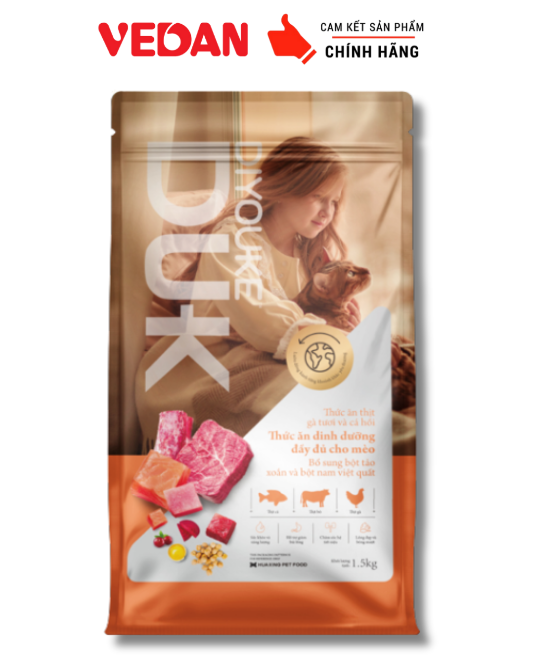 Thức Ăn Hoàn Chỉnh Cho Mèo DIYOUKE Vị Cá Hồi  Gà Tươi  1500g - Thức ăn khô dinh dưỡng hoàn hảo