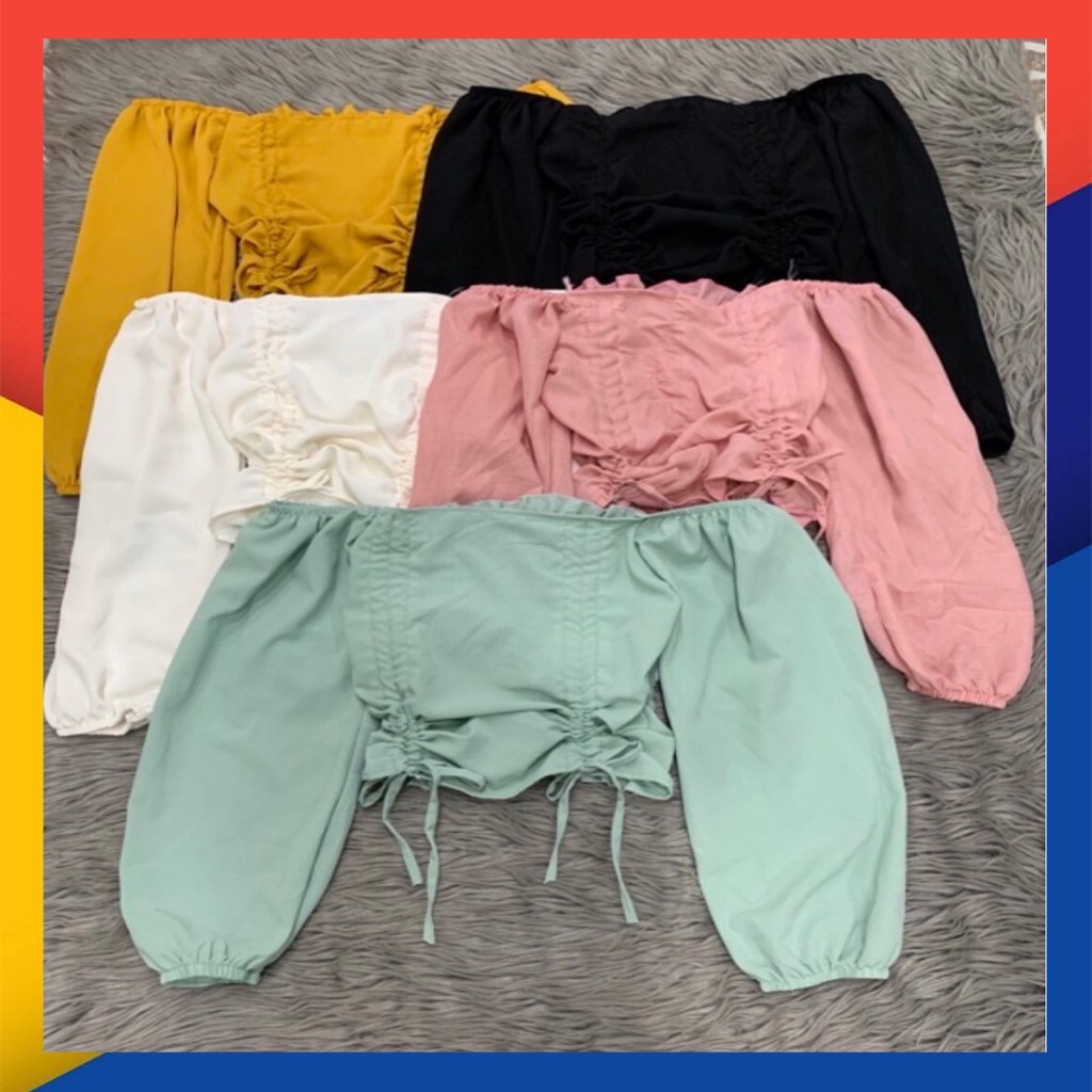 Áo croptop rút tay dài siêu đẹp hình thật trải sàn