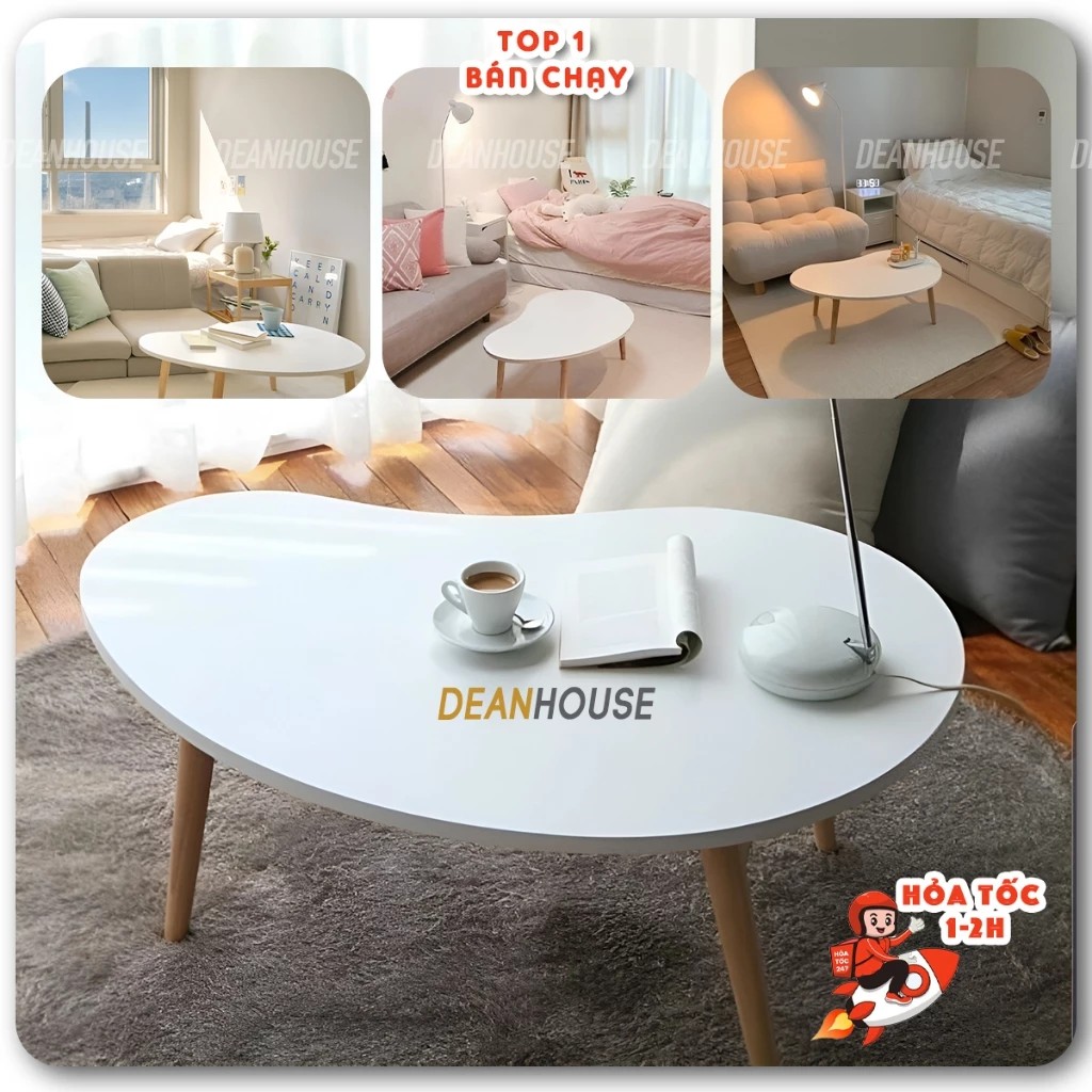 Bàn trà sofa hạt đậu decor Hàn Quốc ngồi bệt hoặc sofa,chân gỗ thông cao cấp