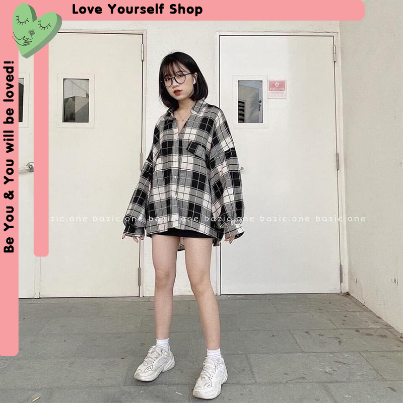 [HCM][Có ảnh thật] Áo sơ mi form rộng sọc caro trendy