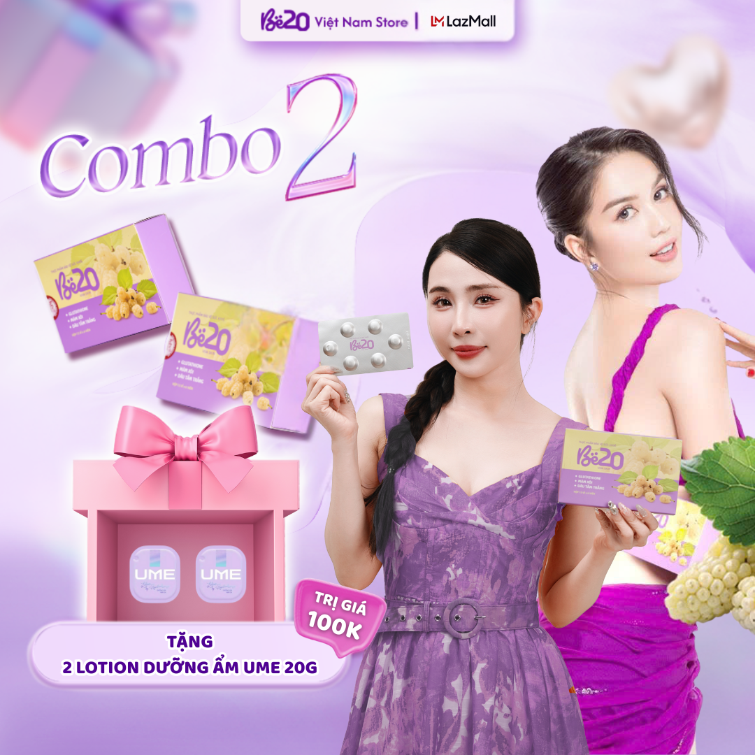 [2 Hộp] Kẹo Ngậm Hỗ Trợ Trắng Da Dâu Tằm Be20 - Hỗ trợ bật tone và sáng đều màu da, cấp ẩm, mờ thâm,