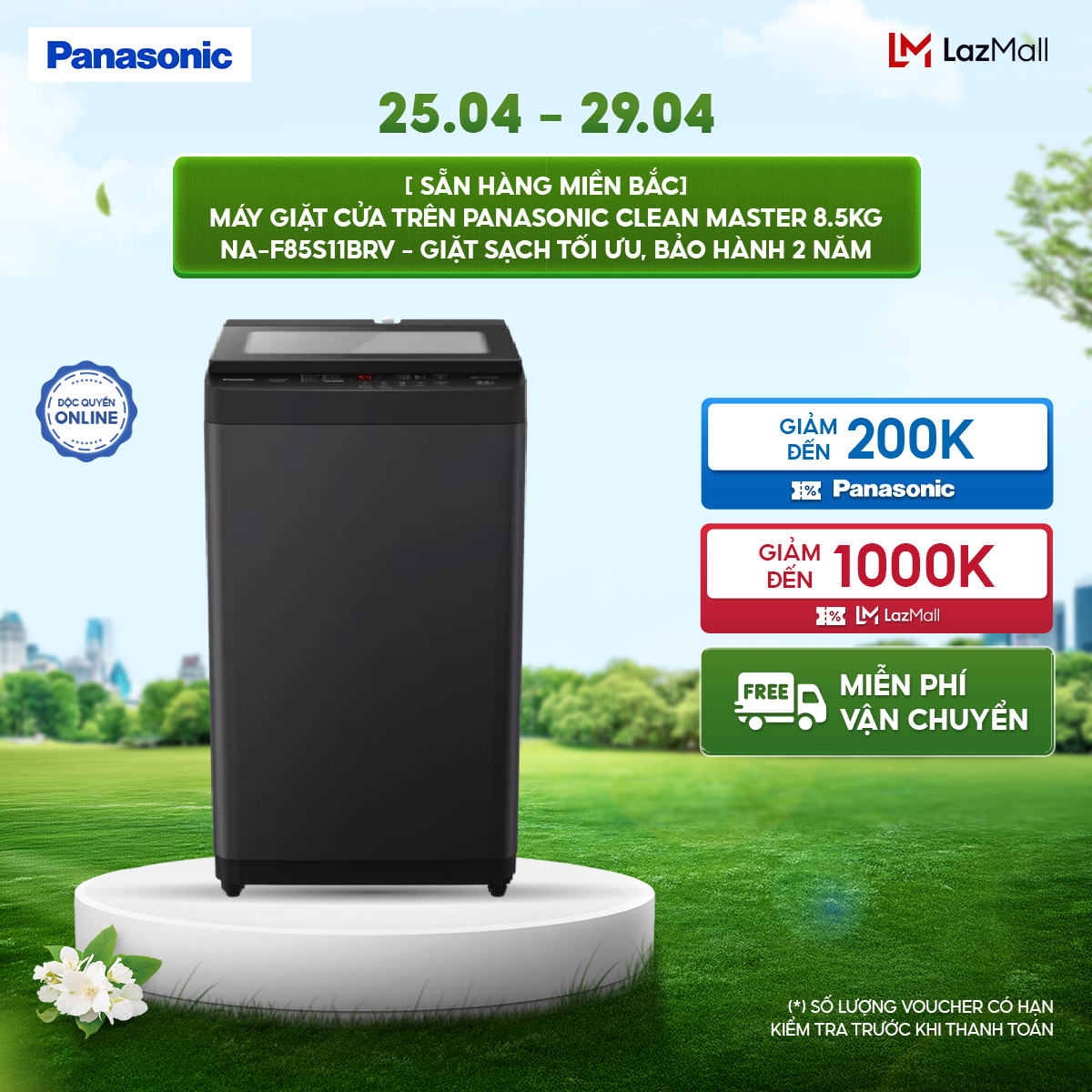 [ GIAO SAU 04/05] Máy Giặt Cửa Trên Panasonic CLEAN MASTER 8.5KG NA-F85S11BRV