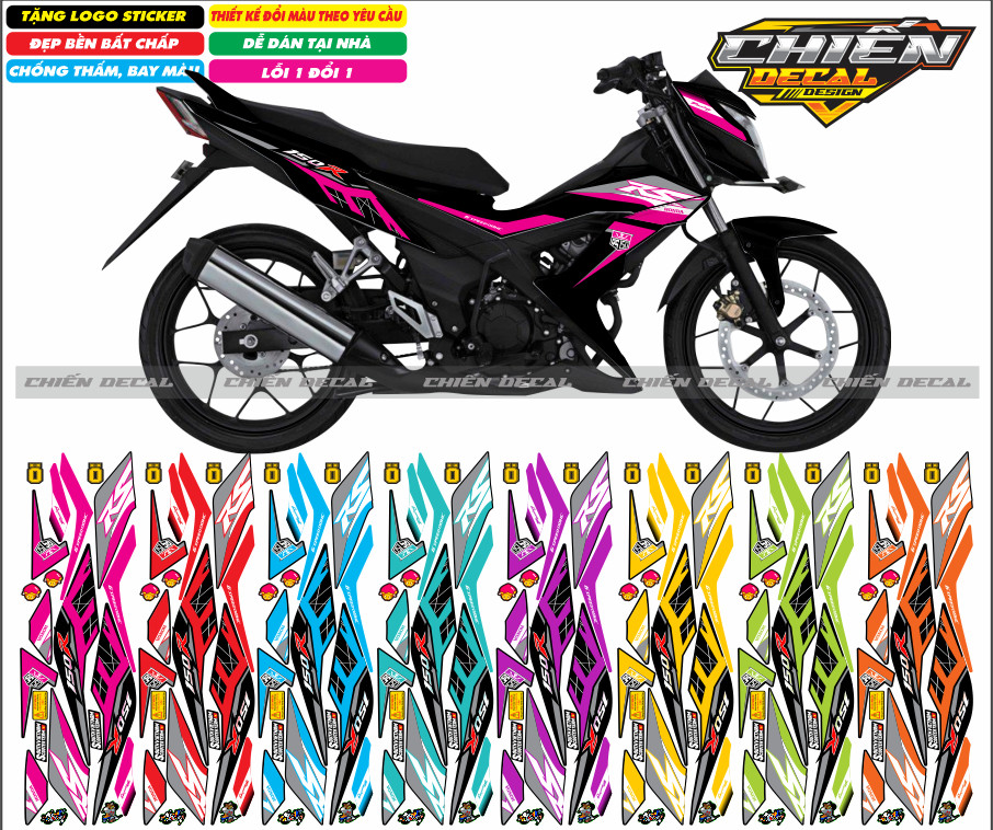Tem rời xe sonic 150 màu đen mẫu tem RS nhiều kiểu lựa chọn