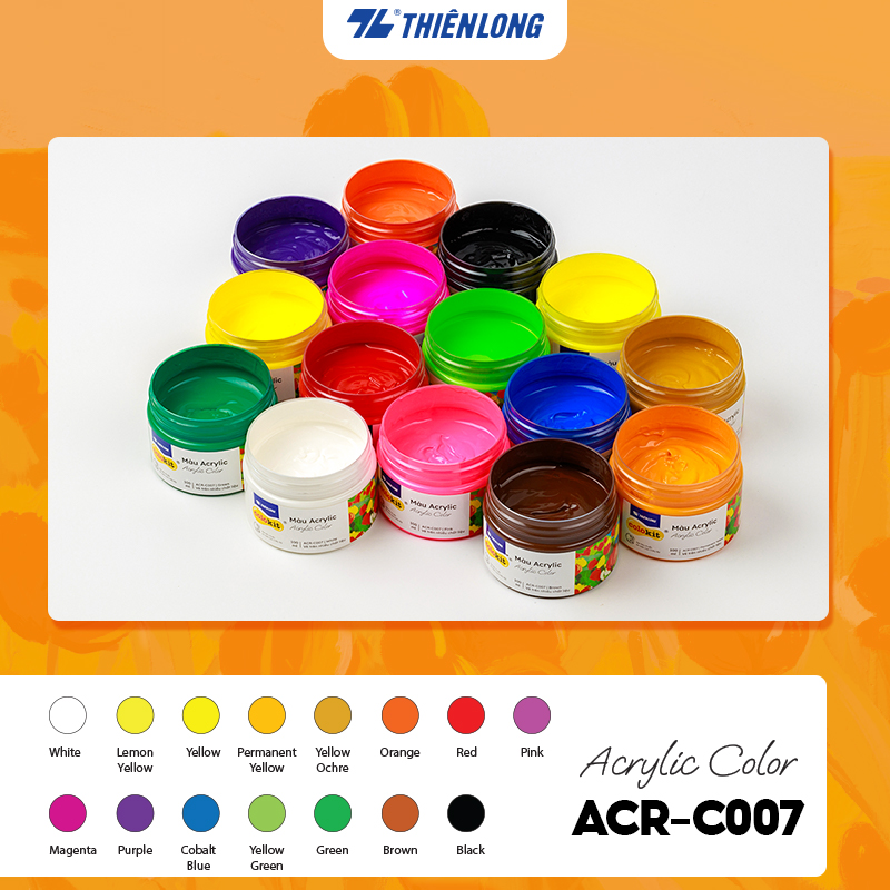 Màu nước acrylic cao cấp không phai màu dạng hũ 100ml Thiên Long Colokit ACR-C007