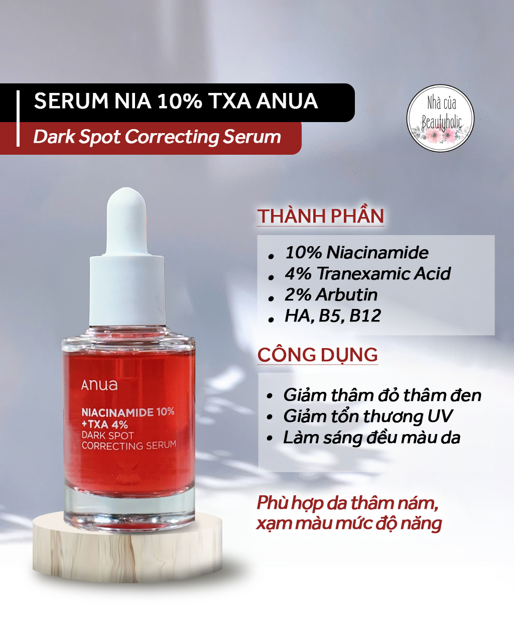 Serum giảm thâm nám anua niacinamide 10% txa 4% dark spot correcting serum