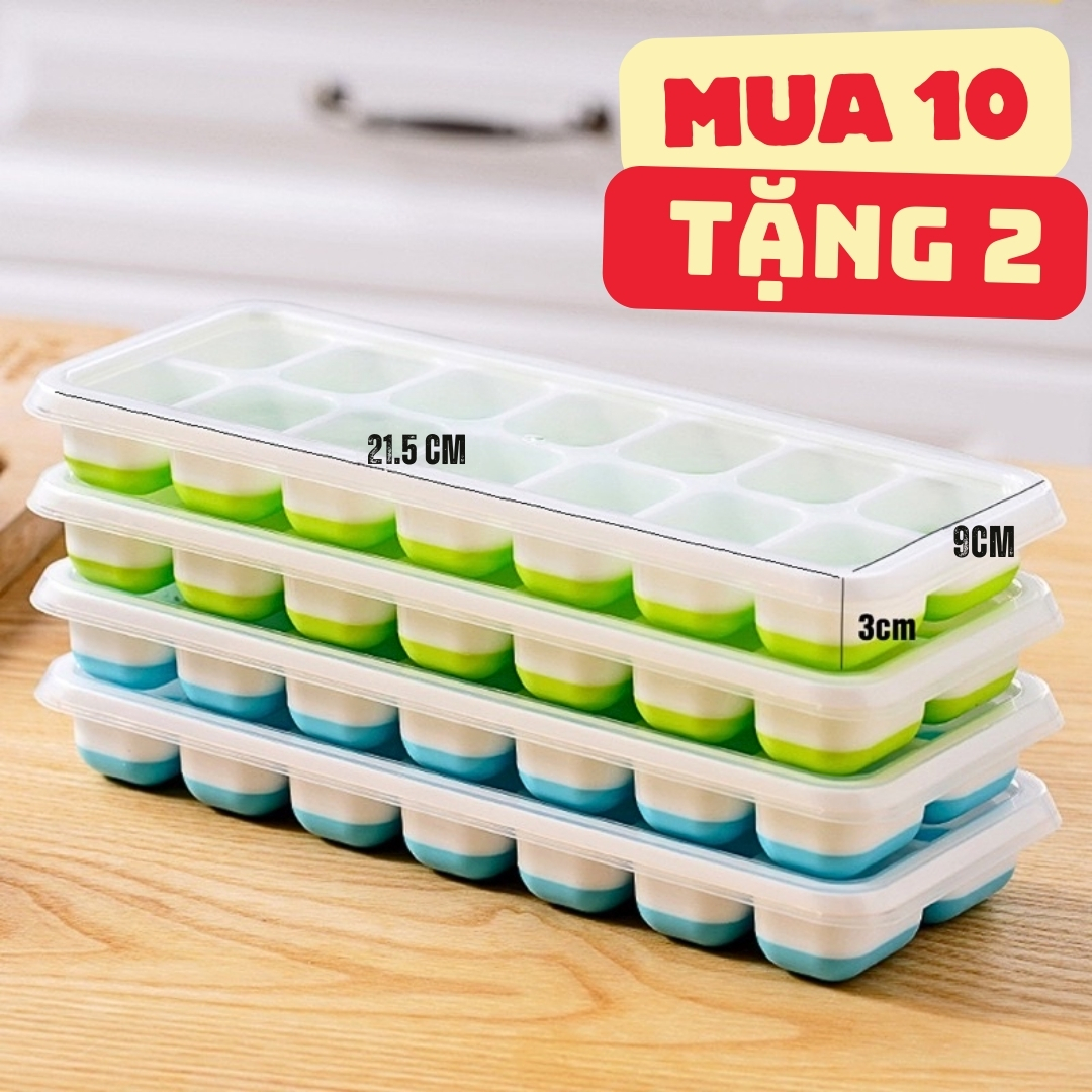 (MUA 5 TẶNG 1) Khay Đá Silicon Dẻo - Khay Làm Đá Silicon 14 Ô Có Nắp Đậy Kháng Khuẩn, Tránh Mùi