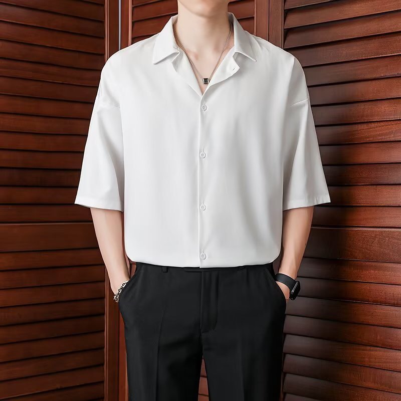 [HCM]Áo Sơ Mi Nam Tay Lỡ Cổ Vest Trơn thời trang MIX-UP Mẫu Mới Phong Cách Hàn Quốc Chất Liệu Kate Lụa Thời Trang Cá Tính Không Kém Phần Sang Trọng Đẹp Nhất Kiểu 2022