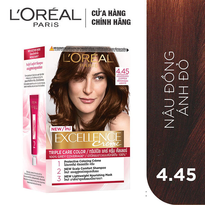 [HCM]Kem Nhuộm Dưỡng Tóc Phủ Bạc Loreal Excellence Cream 172ml - Màu 4.45 Nâu Đồng Ánh Đỏ