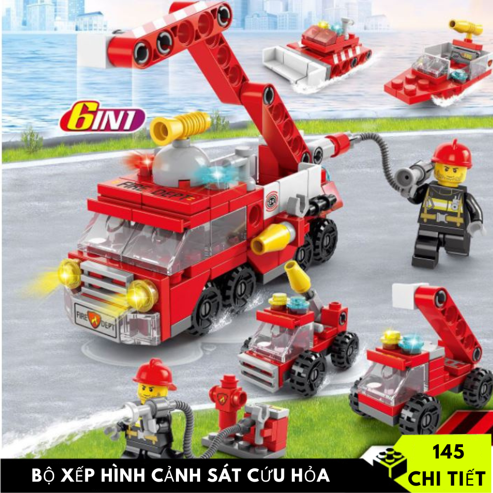 BỘ ĐỒ LEGO CHƠI XẾP HÌNH XE CỨU HỎA 6 IN 1 137 CHI TIẾT