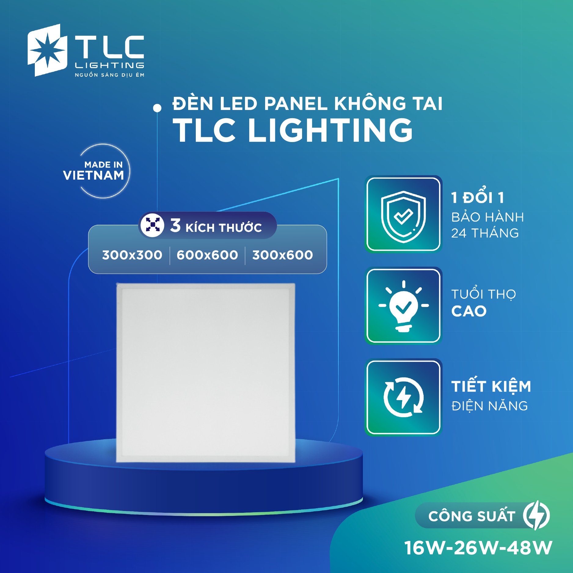 Đèn led tấm tlc lighting - panel os 60x60/30x30 tuổi thọ cao, tản nhiệt hiệu quả, bảo hành 1 đổi 1 trong 2 năm