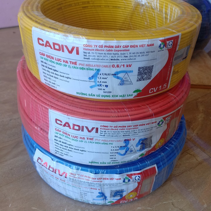 DÂY ĐIỆN ĐƠN CADIVI cuộn 100m 1.5mm - 2.5mm -3.5mm - 4.0mm