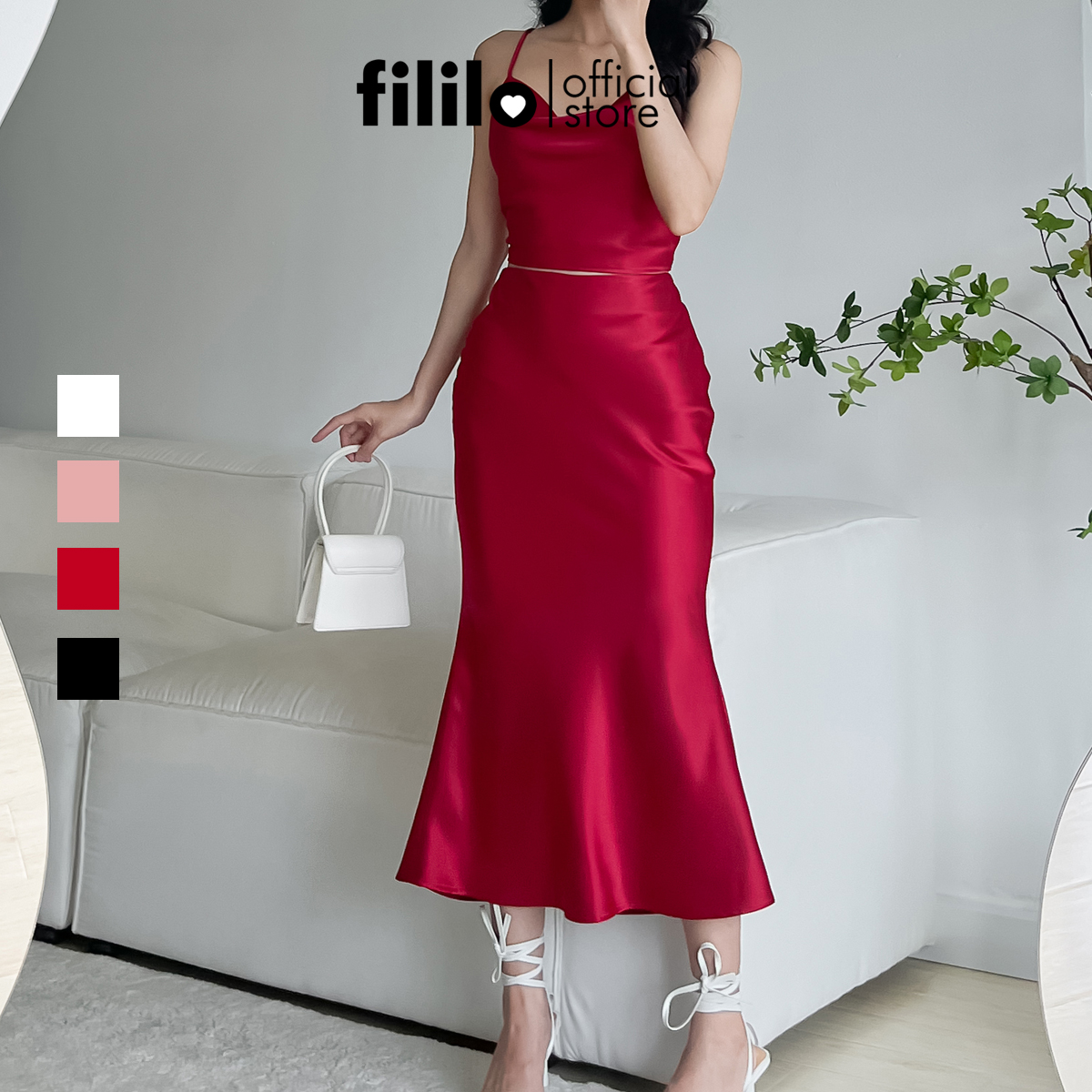 Chân váy dài midi 80cm đuôi cá fililo vải lụa taca skirt form chuẩn thiết kế cao cấp