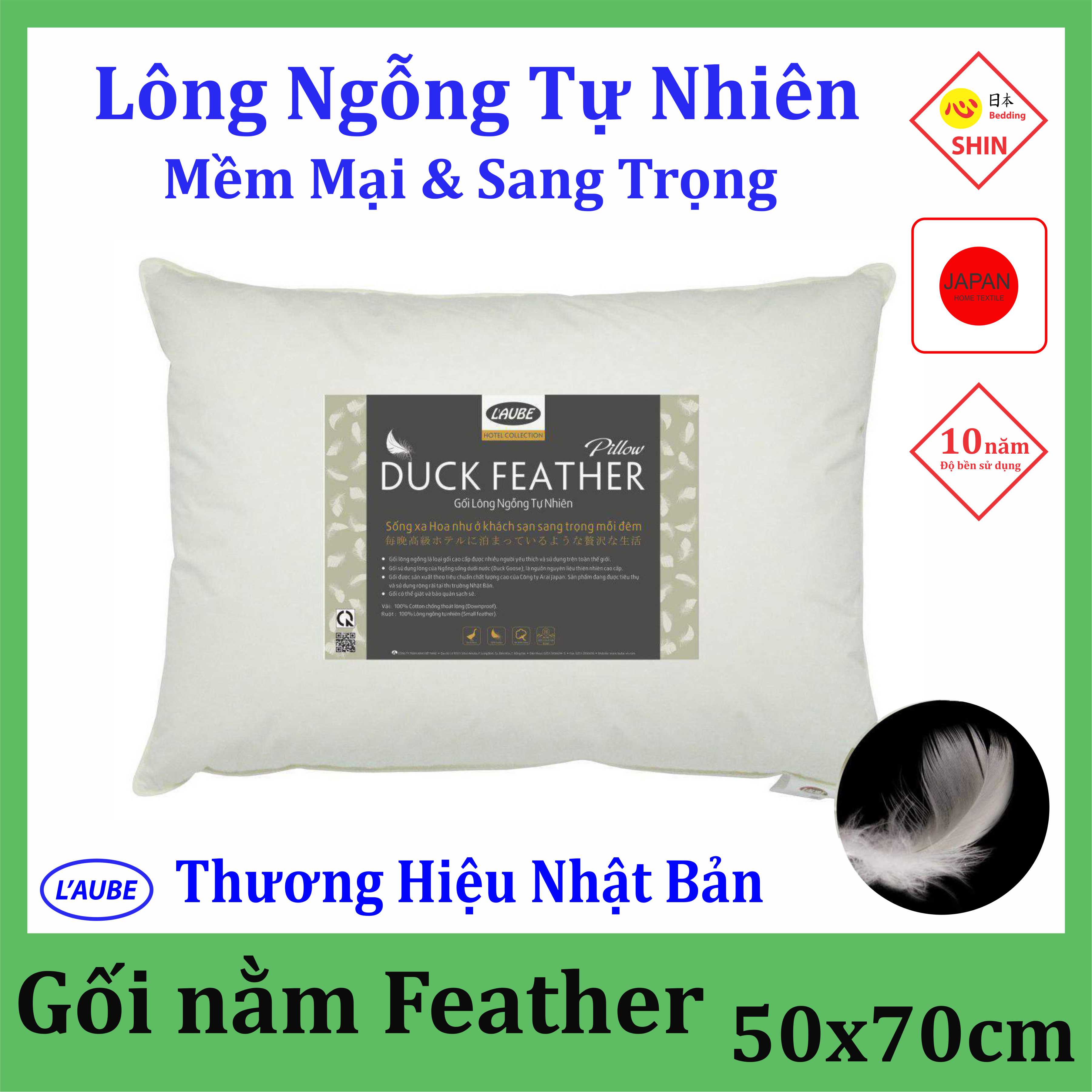 Gối ngủ lông vũ lông ngỗng laube Feather 50X70cm
