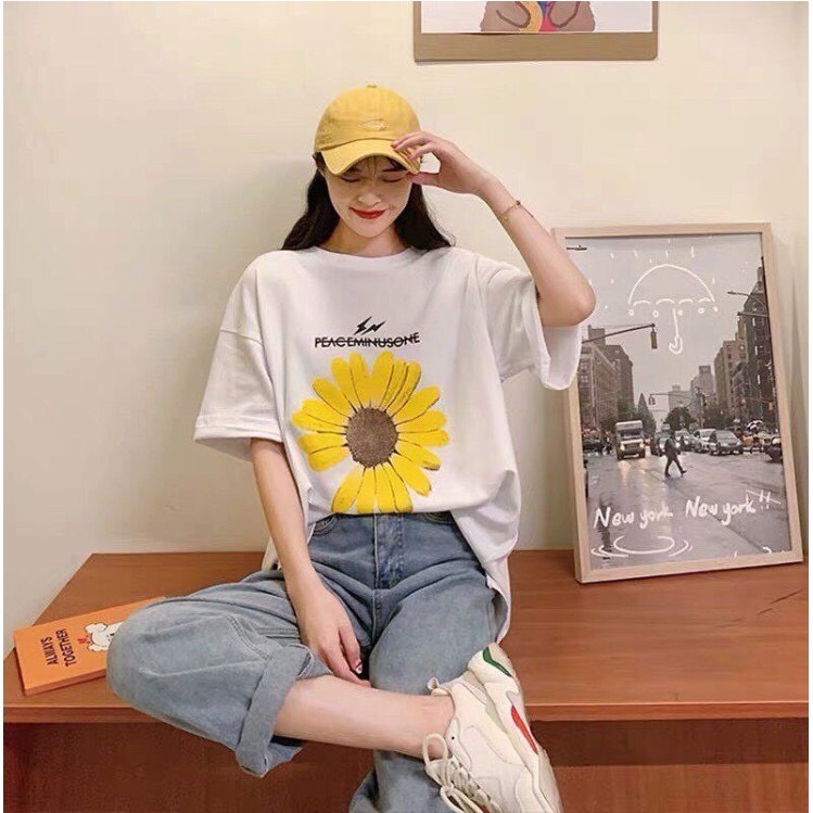 Áo Thun Bông Cúc Tay Lỡ Unisex, Áo Phông Nam Nữ Form Rộng Teen Fashion