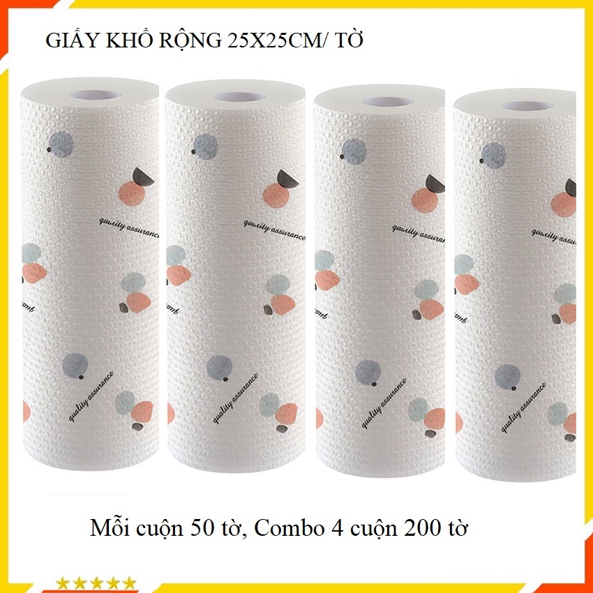 Combo 4 Cuộn Giấy Thấm Dầu Thức Ăn , Giấy Đa Năng , Giấy Ăn , Khăn Giấy Lau Tay , Lau Bếp Giặt Lại Được Khổ To 25x25cm 1 Tờ. Giấy Cuộn 50 Tờ