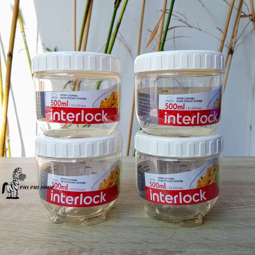 Set 4 hộp nhựa hủ đựng gia vị lock&lock interlock dung tích 500ml inl301s4