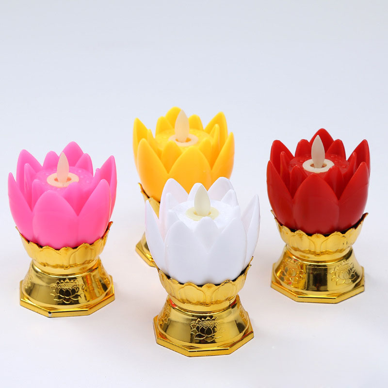 Cặp nến điện hoa sen trang trí Bàn thờ, mô phỏng nến thật, nhọn lửa lung linh phát sáng đung đưa theo gió