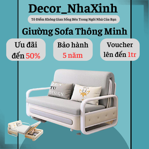 Giường Sofa Thông Minh Sofa Giường Đa Năng Gắp Gọn DECOR NHAXINH Với Khung Sắt Tĩnh Điện Đệm Bọt Biển Tặng Kèm 2 Gối