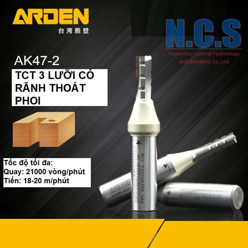 Arden ak47-2 - mũi dao phay gỗ cnc 6.0-8.0mm, 3 lưỡi thẳng có rãnh, khứa tct
