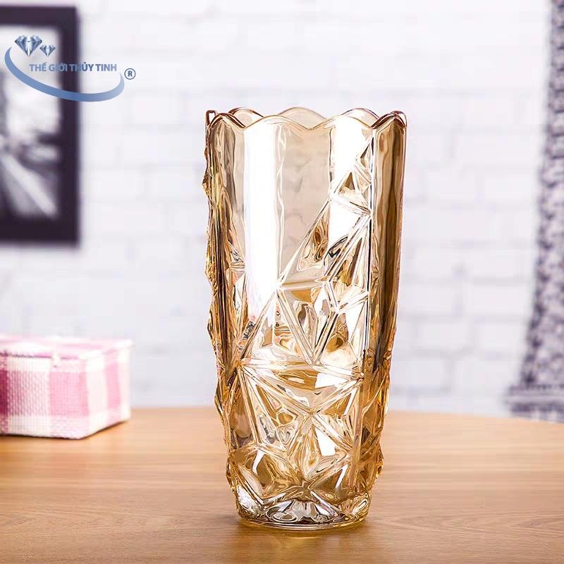 Bình bông lọ hoa thủy tinh nhũ vàng 20cm – hoa văn ngẫu nhiên