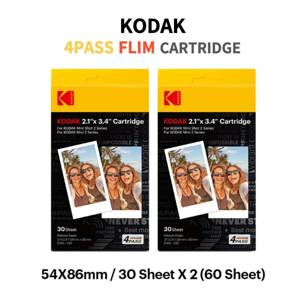 KODAK Hộp Mực Phim 4PASS 2.1 x 3.4 Inch 30 Tờ Cho KODAK Mini 2 Retro Và Mini Shot 2 Retro Kích Thước 54x86mm