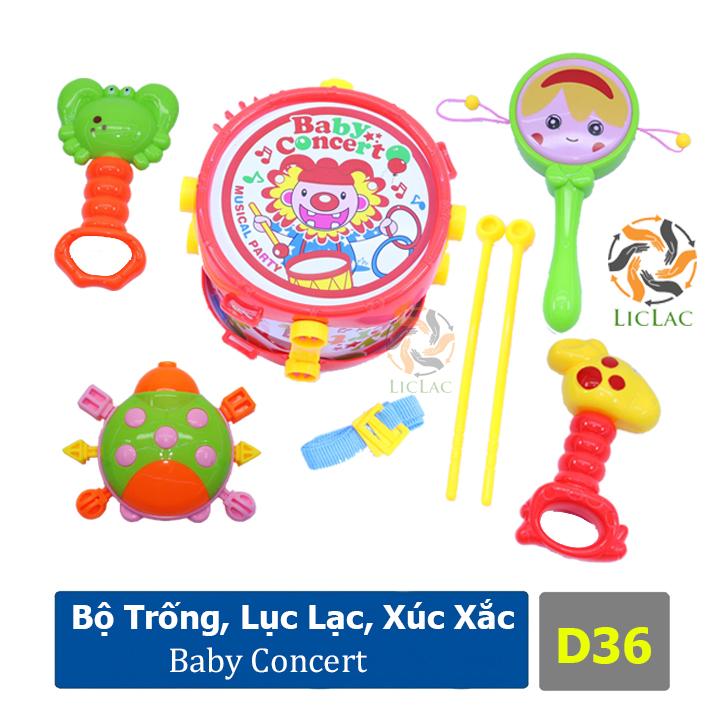 Bộ đồ chơi Trống Lắc, Lục Lạc, Xúc Xắc Baby Concert D36 cho bé - Bộ đồ chơi Đa Âm Thanh, Nhiều Màu Sắc cho bé tập cầm nắm và nhận biết màu sắc - LICLAC