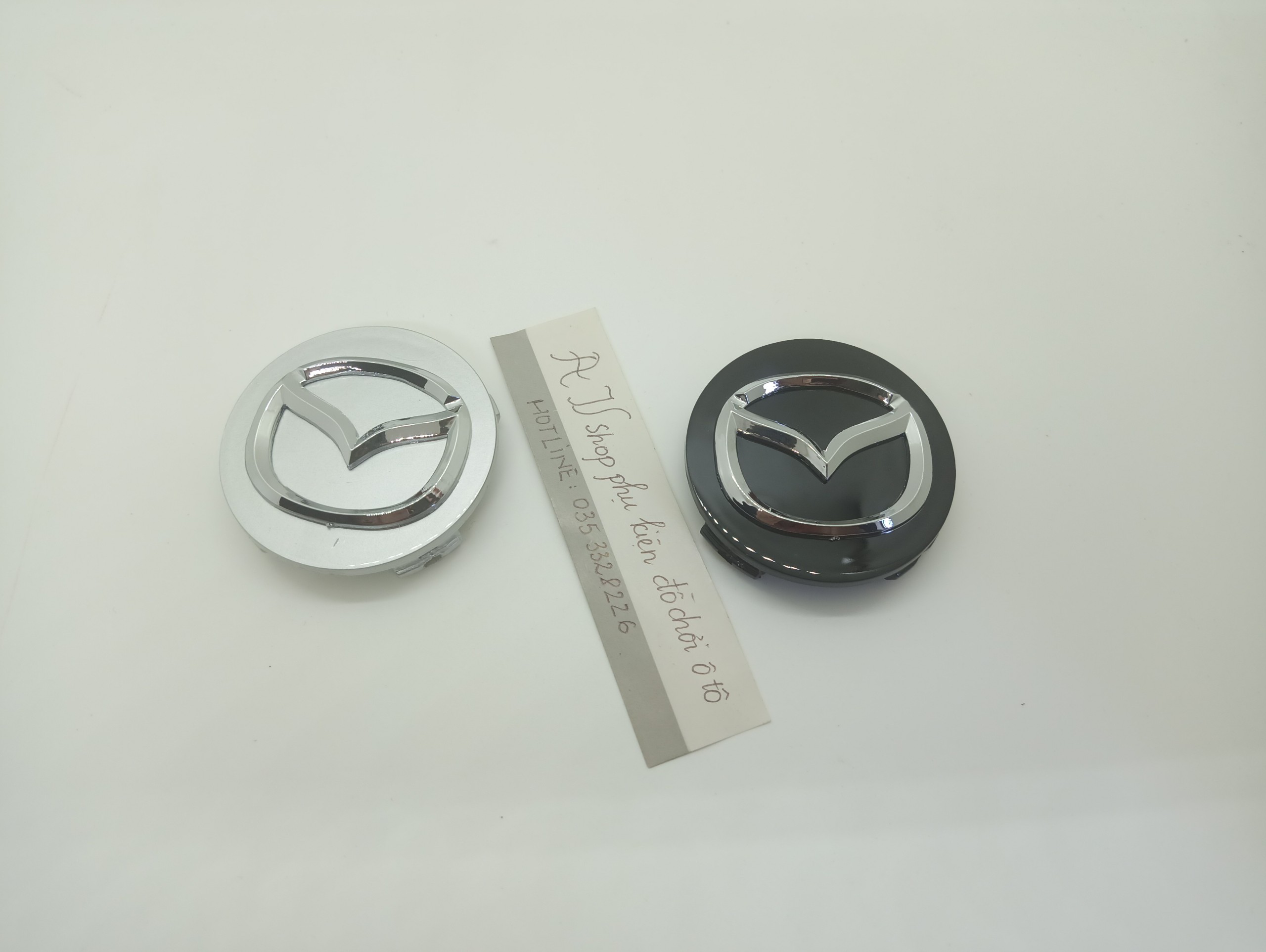 Logo chụp mâm, lazang bánh xe Mazda đường kính 57mm MAD57: Mầu Đen và Bạc （1 Chiếc)