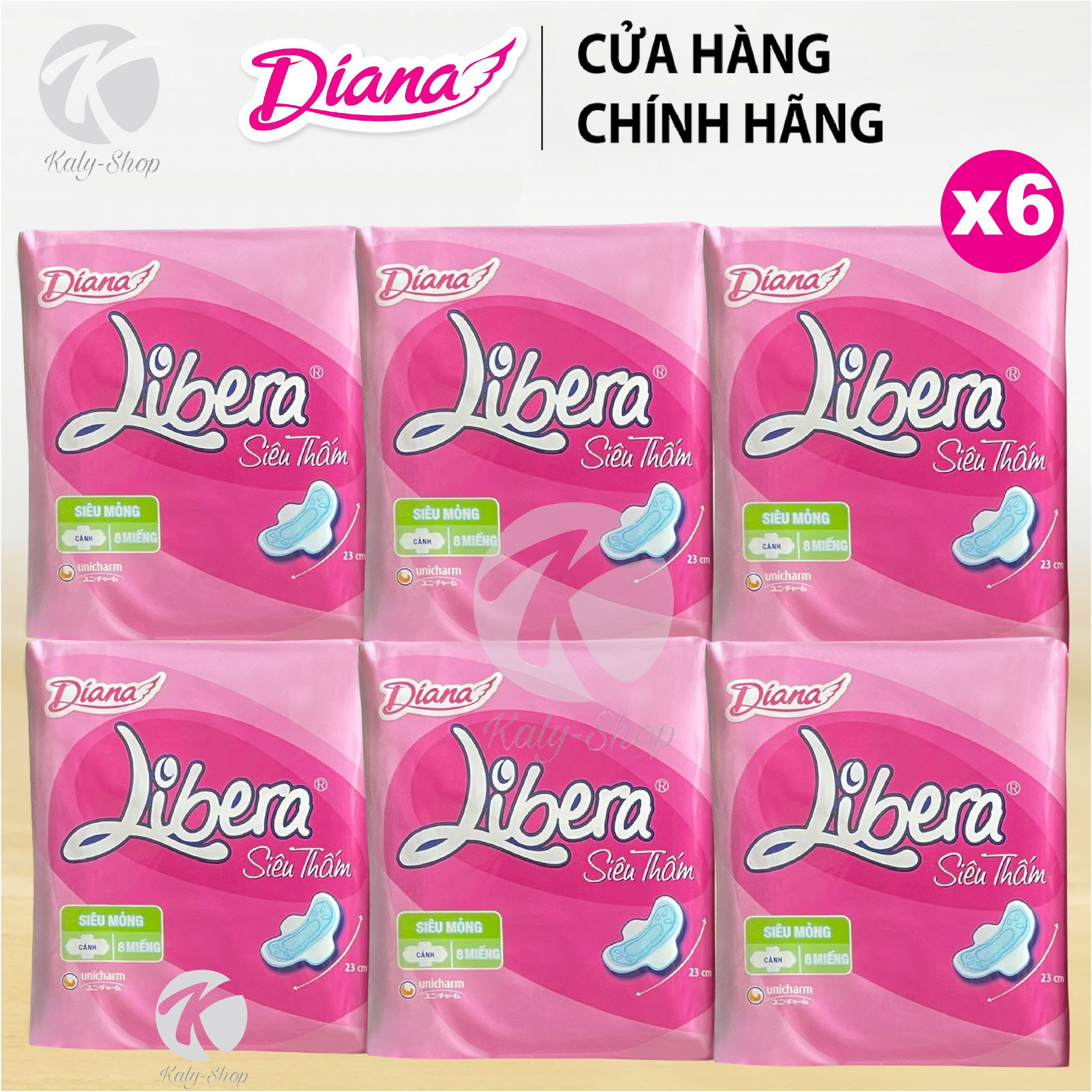 Bộ 6 Gói Băng Vệ Sinh Diana Libera Siêu Mỏng Có Cánh 8s