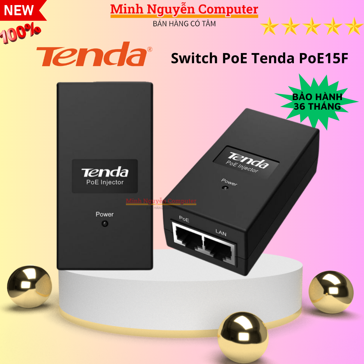 Switch PoE Tenda PoE15F, dùng cho camera poe - Hàng Chính Hãng
