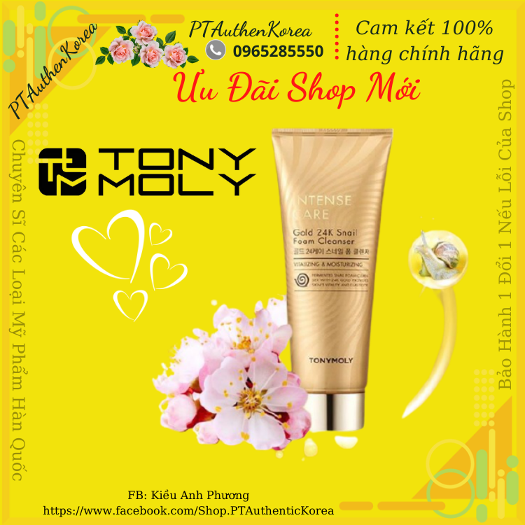 [Auth] Sữa rửa mặt vàng 24k ốc sên TonyMoly Gold 24k Snail Foam Cleanser Intense Care Hàn Quốc-PTAuthenticKorea