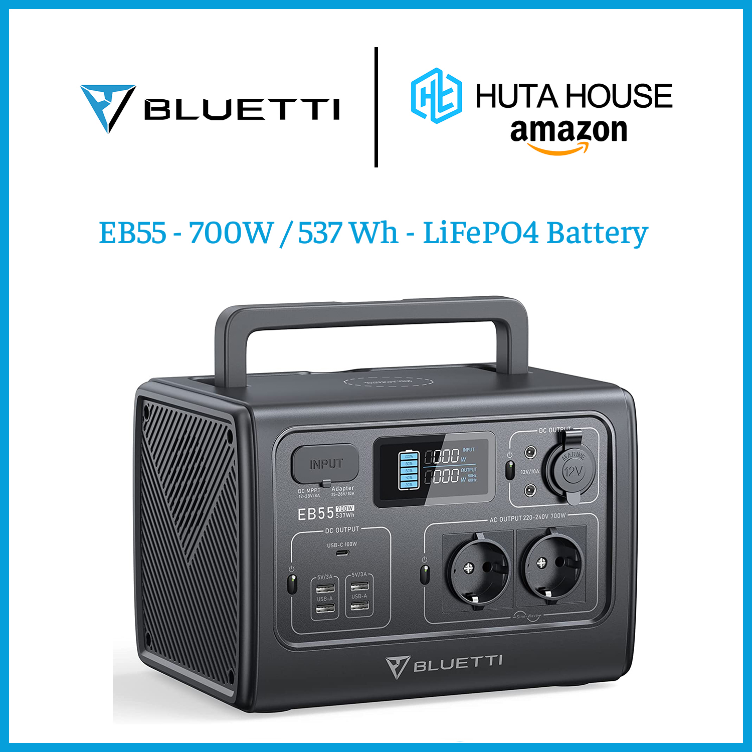 Trạm sạc dự phòng bluetti eb55 537wh/700w-110v/220v-trạm điện di động trạm phát điện máy phát điện camping cắm trại mất điện