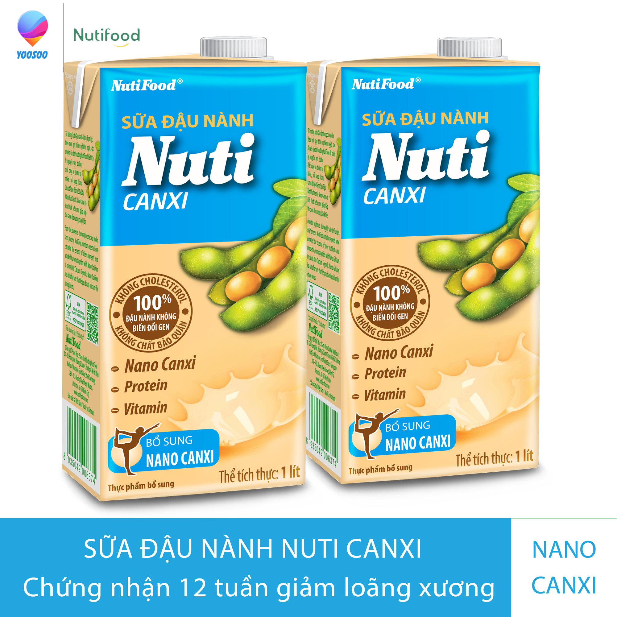 [MIỄN PHÍ SHIP ĐƠN HÀNG 49K] Combo 02 Hộp Sữa Đậu Nành Nuti Canxi Hộp 1Lít - Thương Hiệu NUTIFOOD - YOOSOO MALL