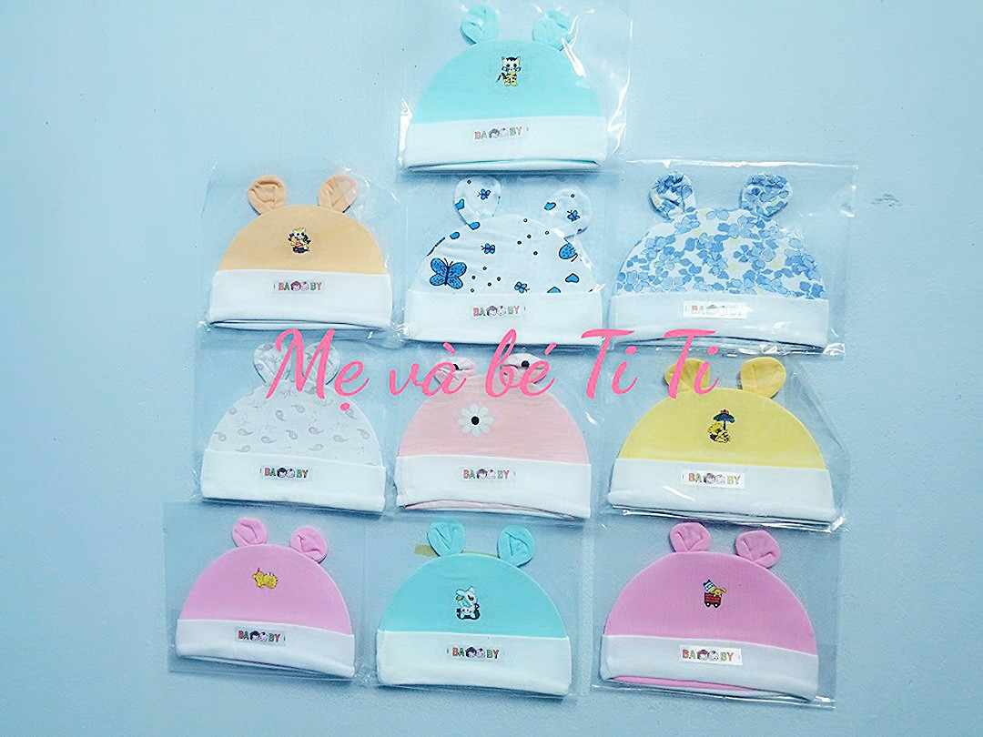 Nón cho bé sơ sinh chất vải cotton, thoáng mát có 2 size