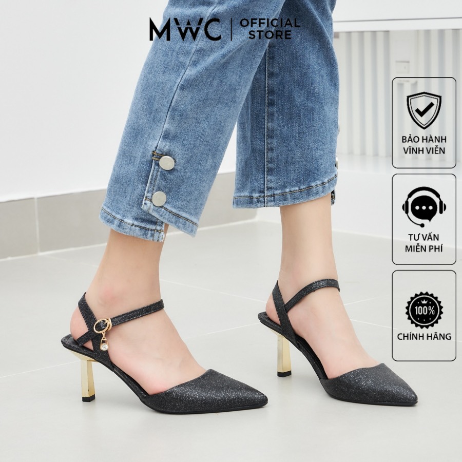 Giày cao gót mwc 4374 - giày cao gót mũi nhọn kimtuyến quai hậu gót nhọn 5p phối màu kiểu dáng công sở thanh lịch
