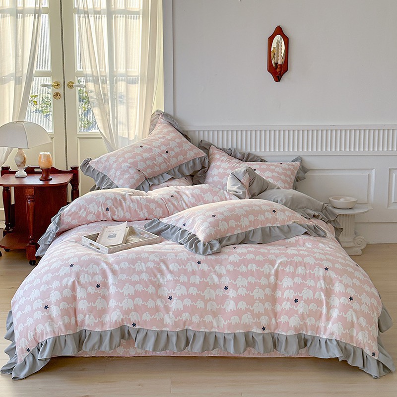 Bộ chăn ga gối cotton 100 cao cấp , Drap giường cotton cao cấp viền bèo nhập khẩu nhiều màu sắc đủ kích thước giường