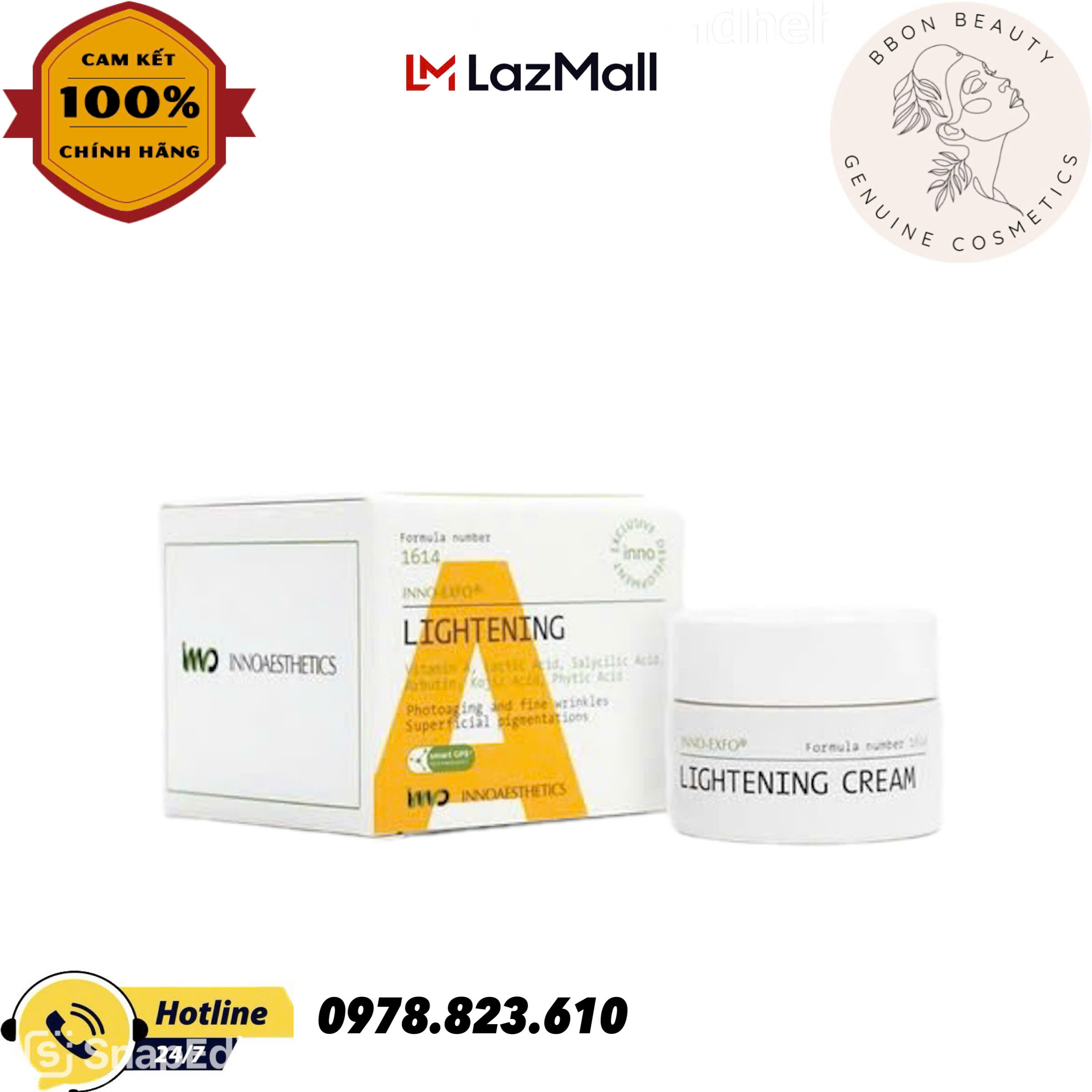 Kem Peel Hoạt Chất Vitamin A 5% Innoaesthetics Inno LIGHTENING Tái Tạo Đều Màu Da Giảm Mụn Thâm Mụn 15g - BBon Beauty Chính hãng