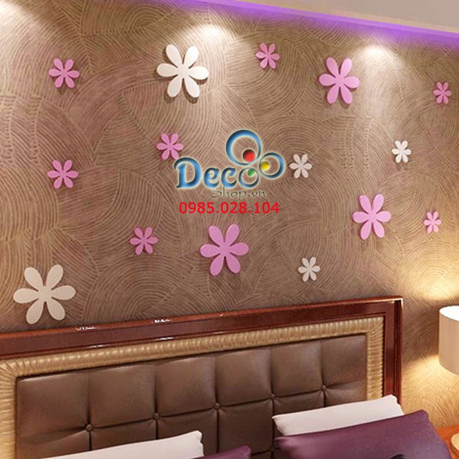 [HCM]Bộ 3 Hình Bông Hoa Gỗ Trang Trí Dán Tường 3D- Nhiều màu.