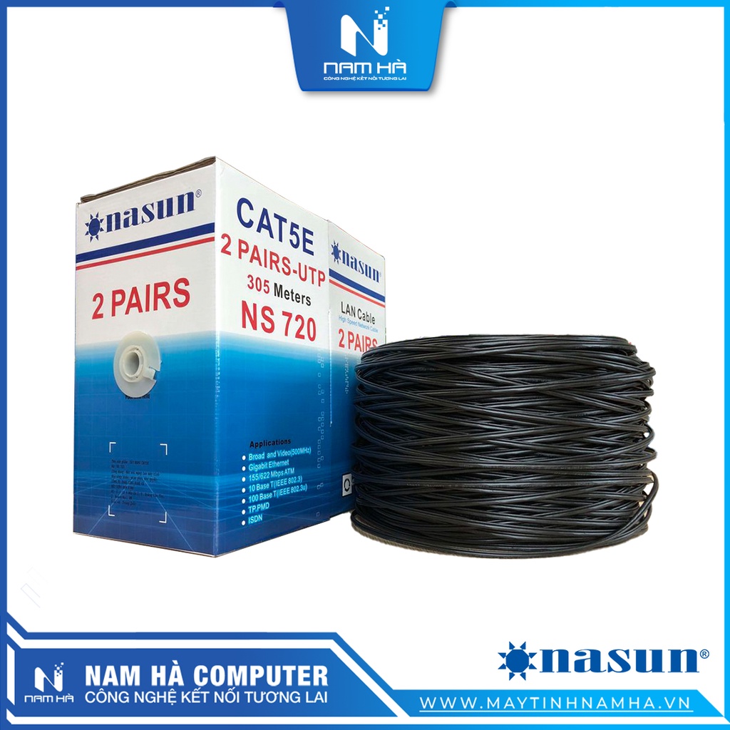 Dây mạng ngoài trời 4 lõi có dây cường lực Nasun ns-720 Vỏ cứng chống chuột Cuộn 305M