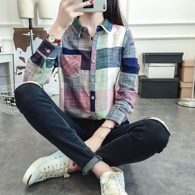 Áo sơ mi nữ, áo đũi nữ thiết kế kẻ caro cổ bẻ sơ mi trẻ trung S02