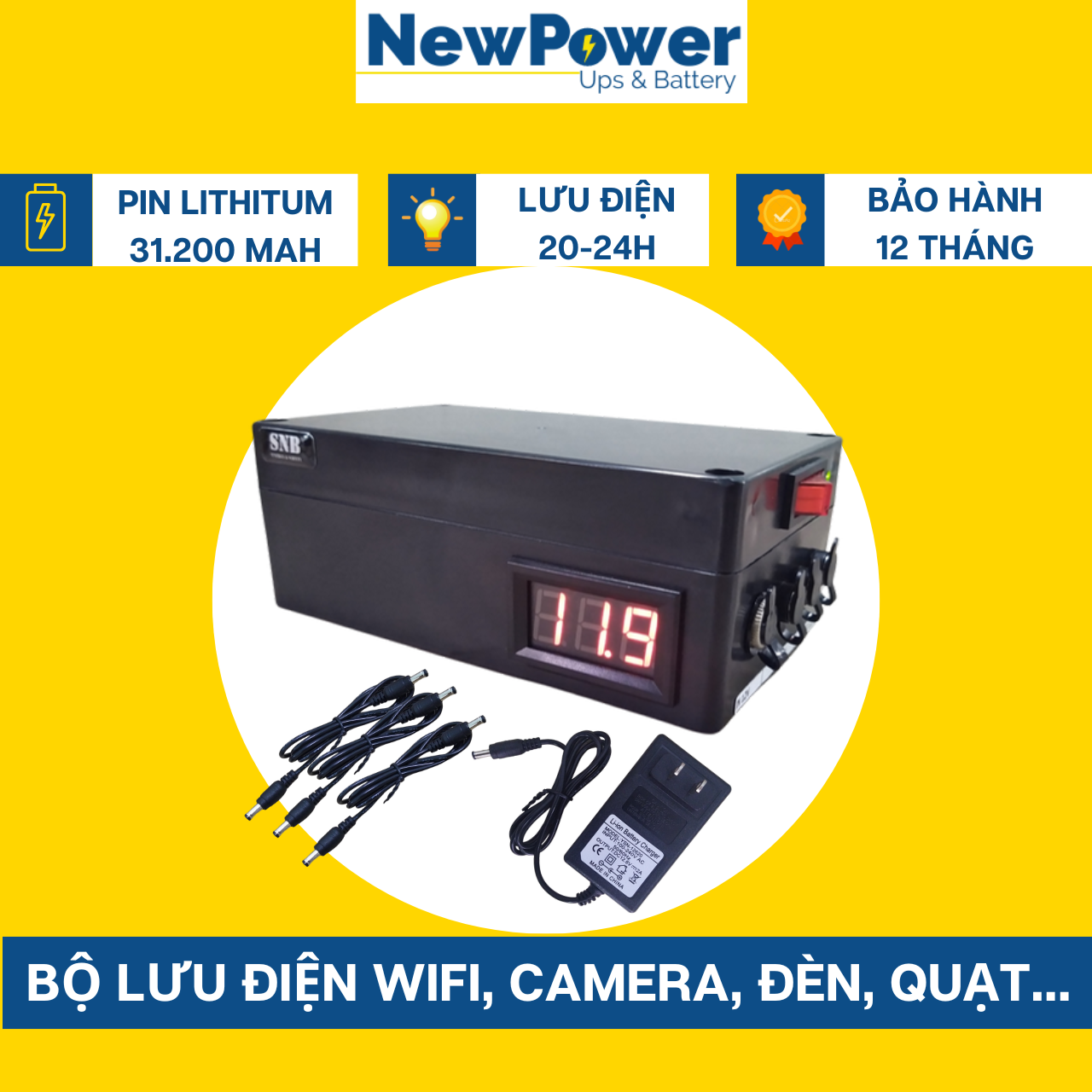 Bộ lưu điện gia đình 31.200mAh UPS 12V dùng cho camera wifi bảo hành 12 tháng