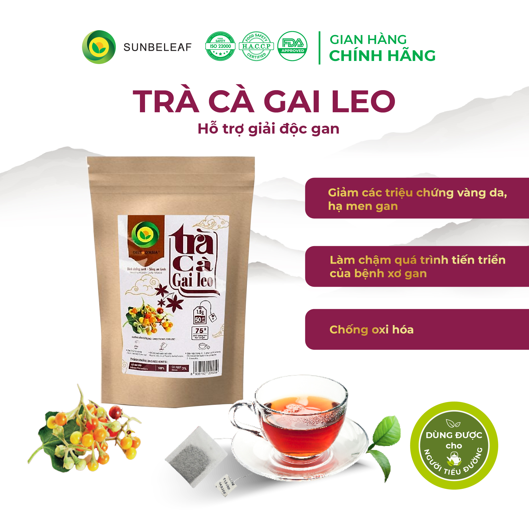 Trà Cà Gai Leo Delta Trà Túi Lọc hỗ trợ giải đôc gan, trà thảo dược thiên nhiên thải độc gan, thải độc cơ thể, trà túi lọc