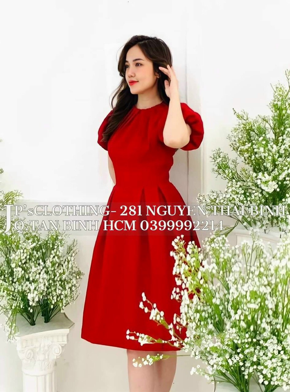 HOÀN TIỀN MAX - Đầm váy dự tiệc thời trang nữ chất cotton lạnh cổ cao tay phồng ngắn váy xếp ly bí to cap cấp